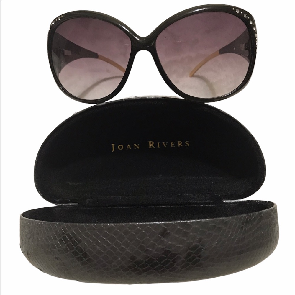 Joan Rivers Sunglasses + Case Black Gray Gold